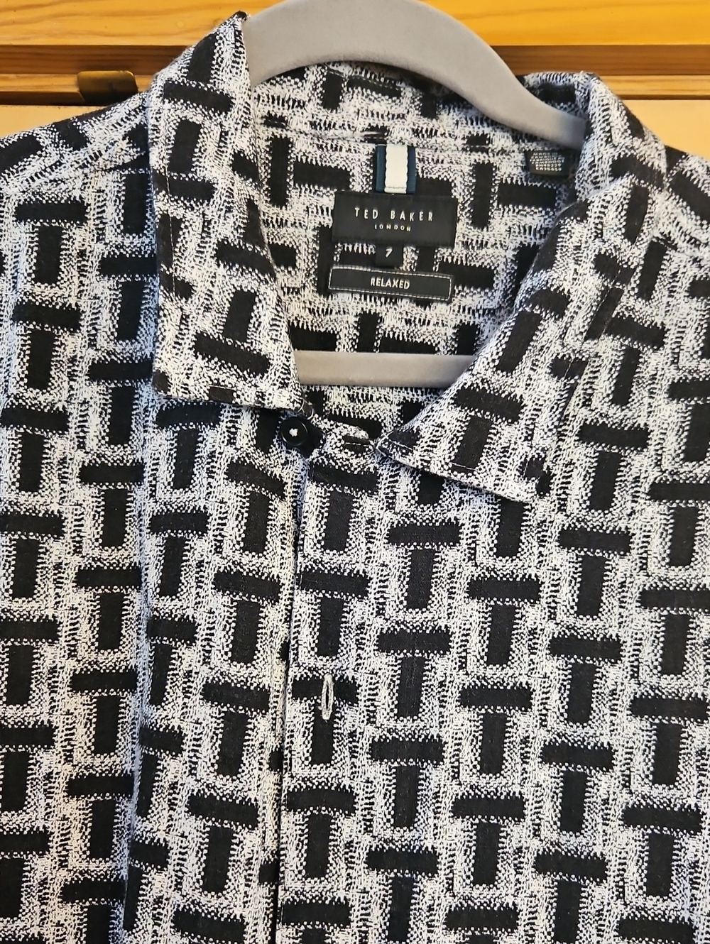 Ted Baker Black and White Geometric Relaxed-Fit Button-Down Shirt